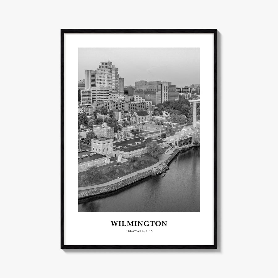 Wilmington, Delaware black & white classic poster of Delaware, USA – vertical wall art, unframed print shown in interior mock