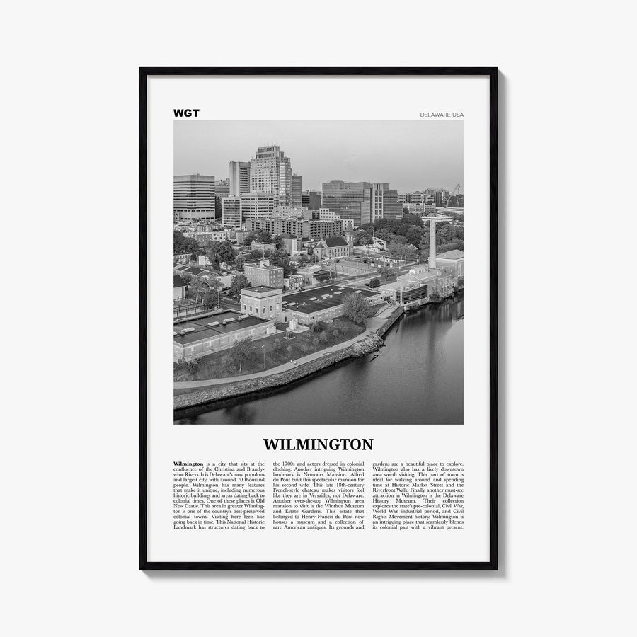 Wilmington, Delaware black & white newspaper poster of Delaware, USA – vertical wall art, unframed print shown in interior mo