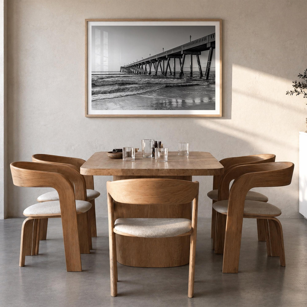Wilmington, North Carolina black & white photo poster of North Carolina, USA – horizontal wall art in natural wood frame with