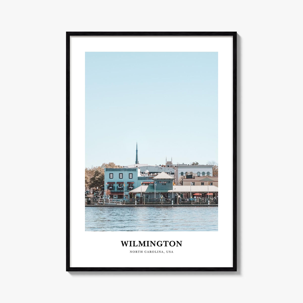 Wilmington, North Carolina colorful classic poster of North Carolina, USA – vertical wall art, unframed print shown in interi