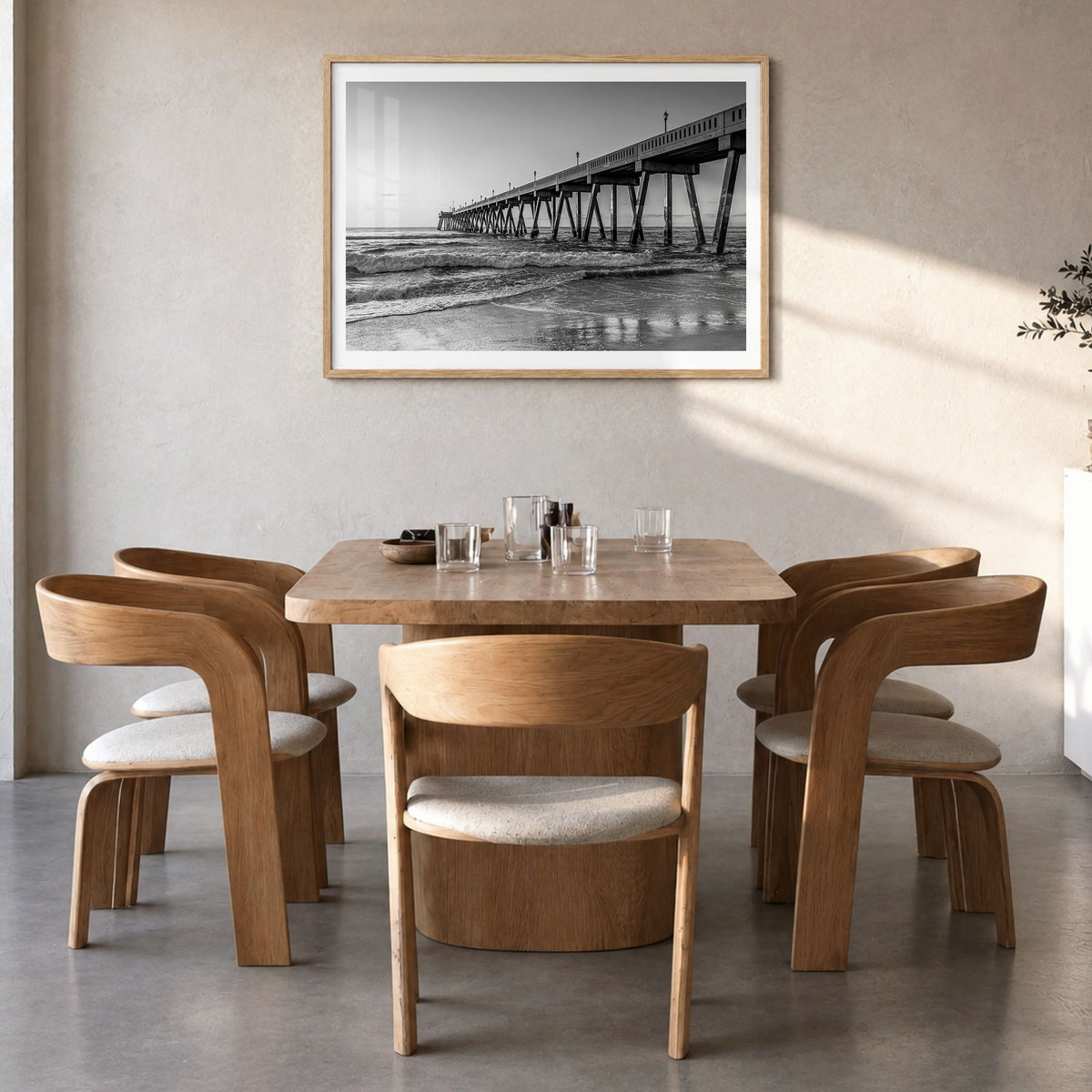 Wilmington, North Carolina Photo Poster in a natural wood frame, hanging in a dining room, white border