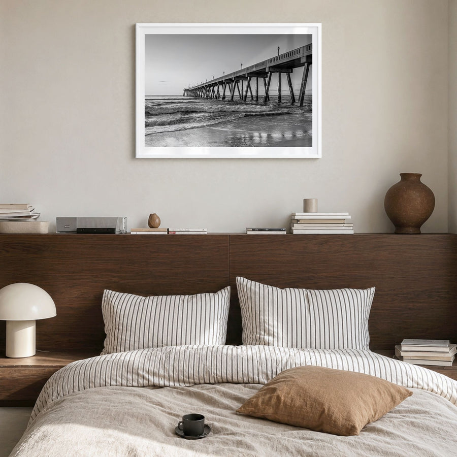 Wilmington, North Carolina Photo Poster in a white wood frame, hanging in a bedroom, white border