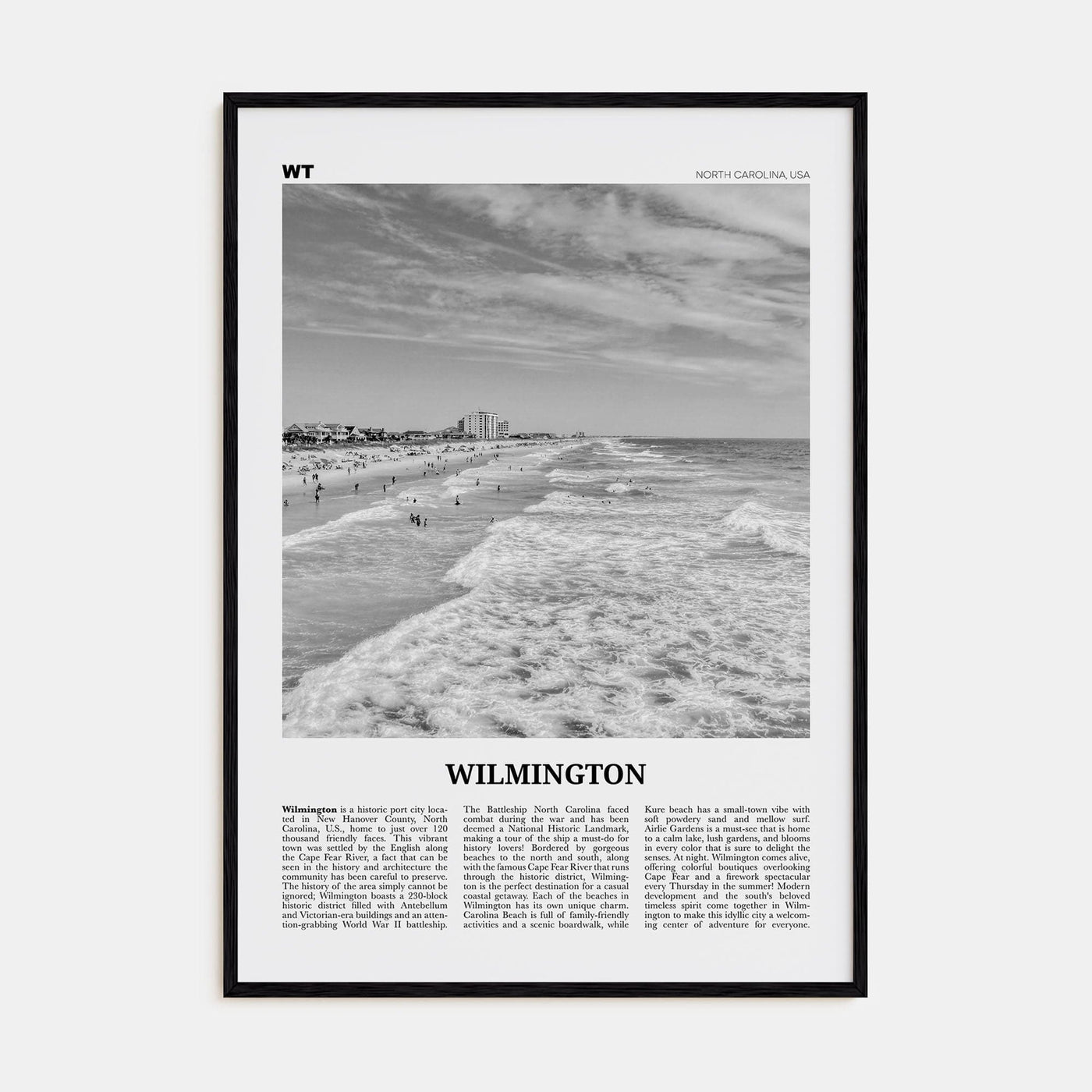 Wilmington, North Carolina No 1 Poster Black Wood / 8x12 in Nbourhood Travel B&W Poster