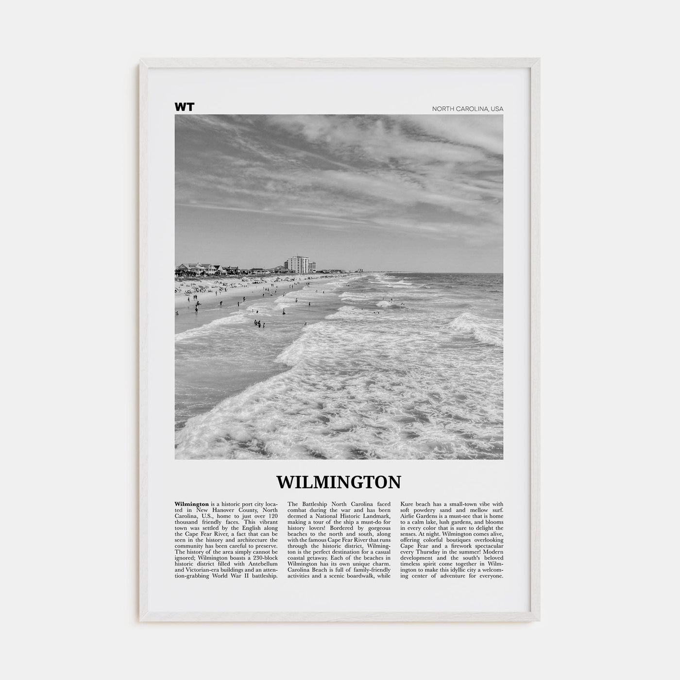 Wilmington, North Carolina No 1 Poster White Wood / 8x12 in Nbourhood Travel B&W Poster