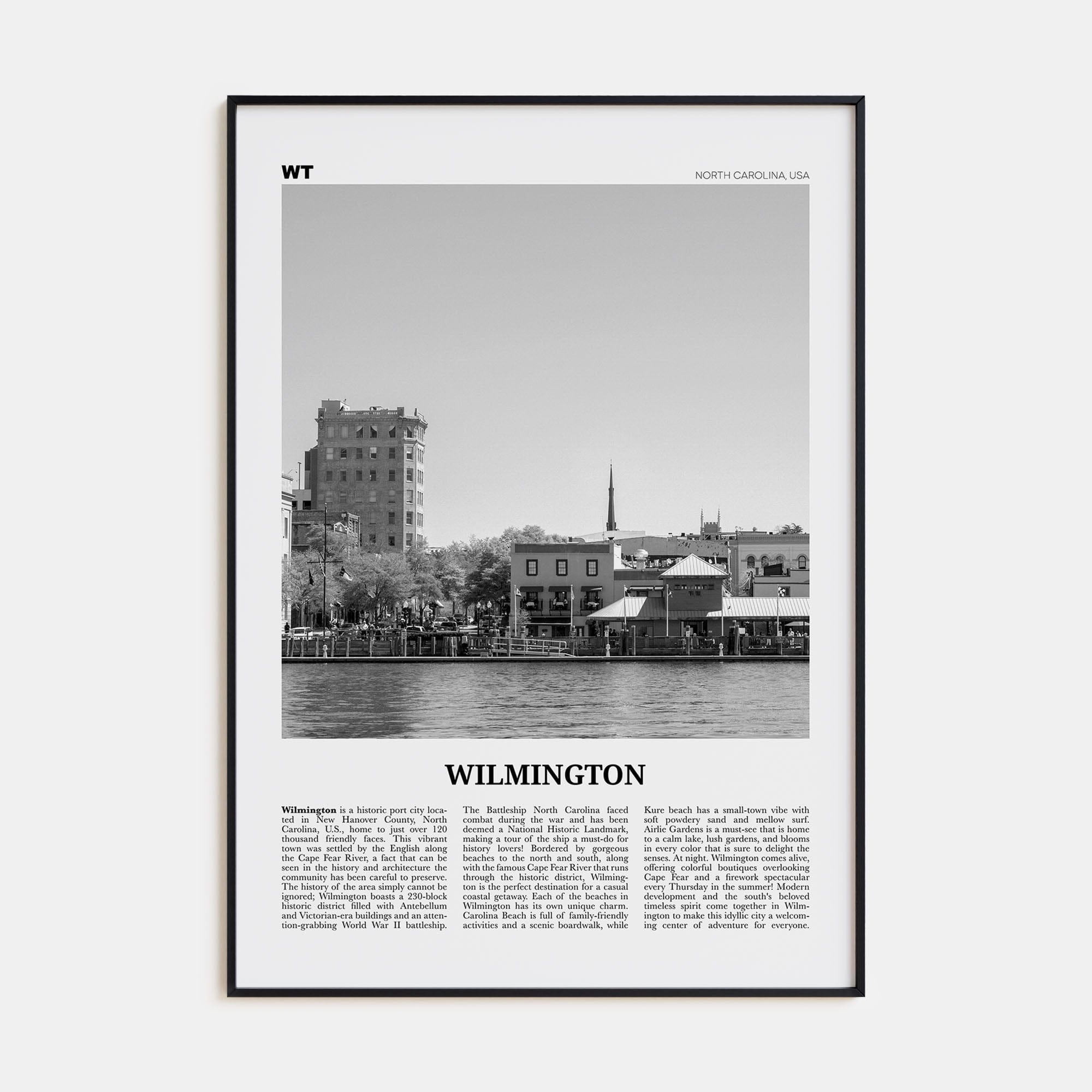 Wilmington, North Carolina No 2 Poster Black Metal / 8x12 in Nbourhood Travel B&W Poster