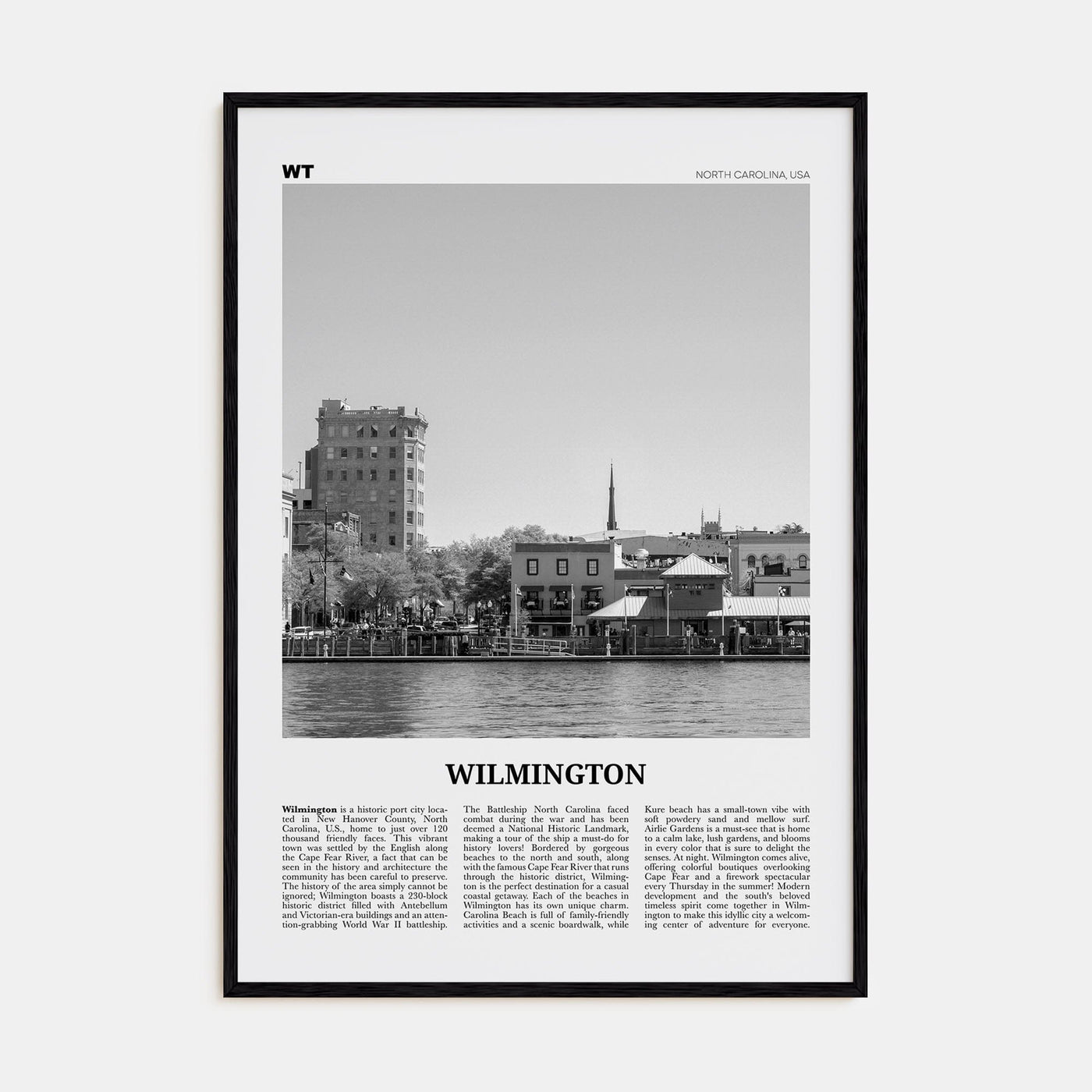 Wilmington, North Carolina No 2 Poster Black Wood / 8x12 in Nbourhood Travel B&W Poster