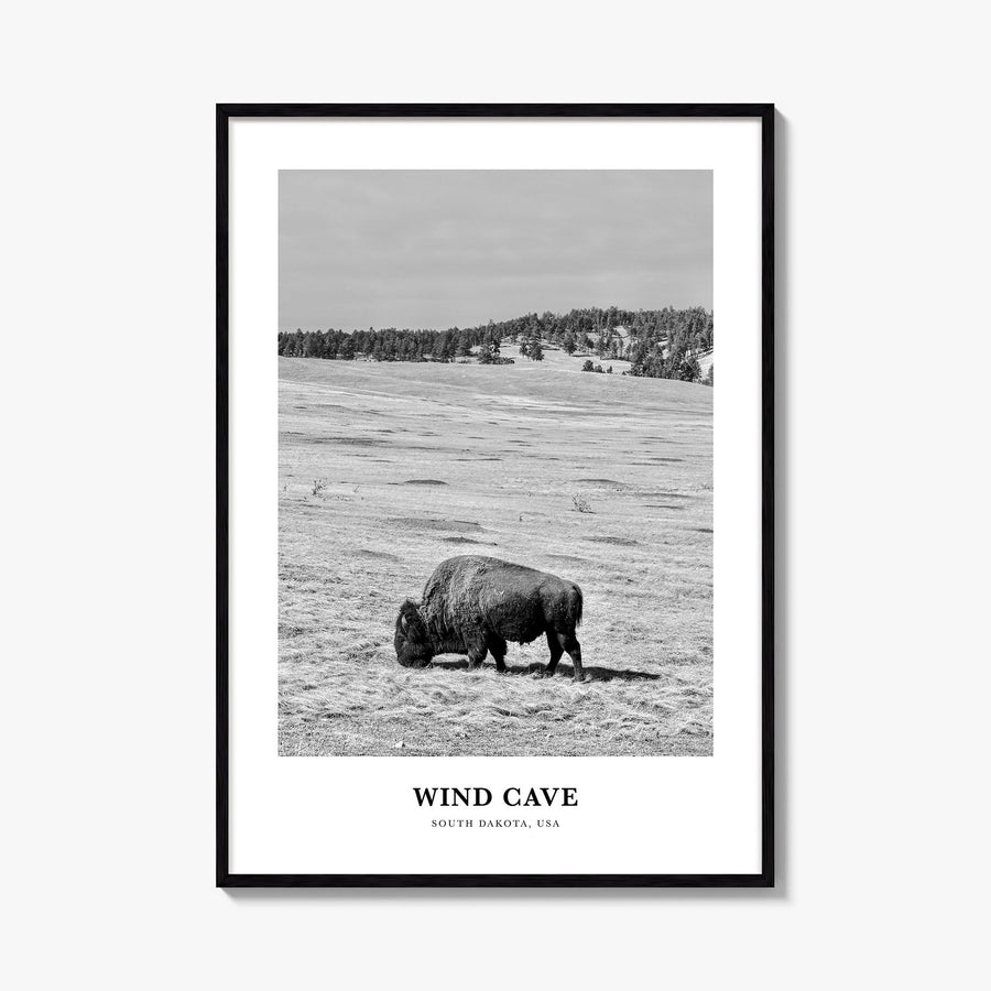 Wind Cave National Park black & white classic poster of South Dakota, USA – vertical wall art, unframed print shown in interi
