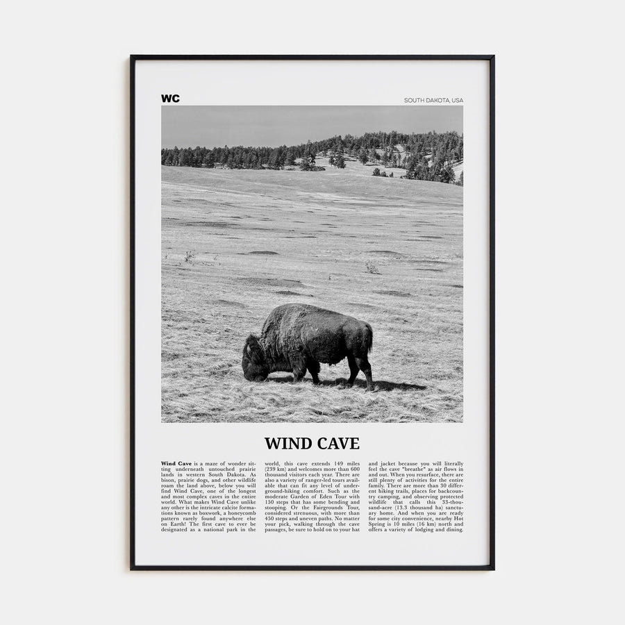 Wind Cave National Park Poster Black Metal / 8x12 in Nbourhood Travel B&W Poster