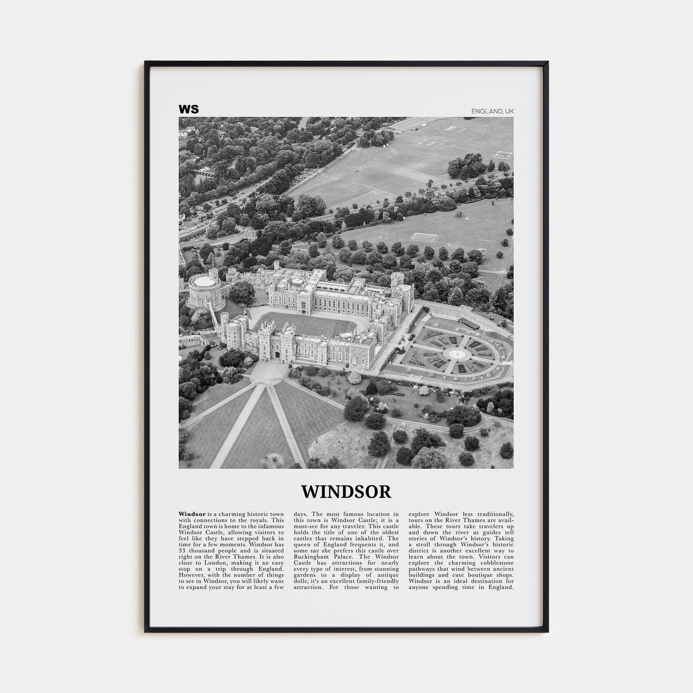 Windsor, England Poster Black Metal / 8x12 in Nbourhood Travel B&W Poster
