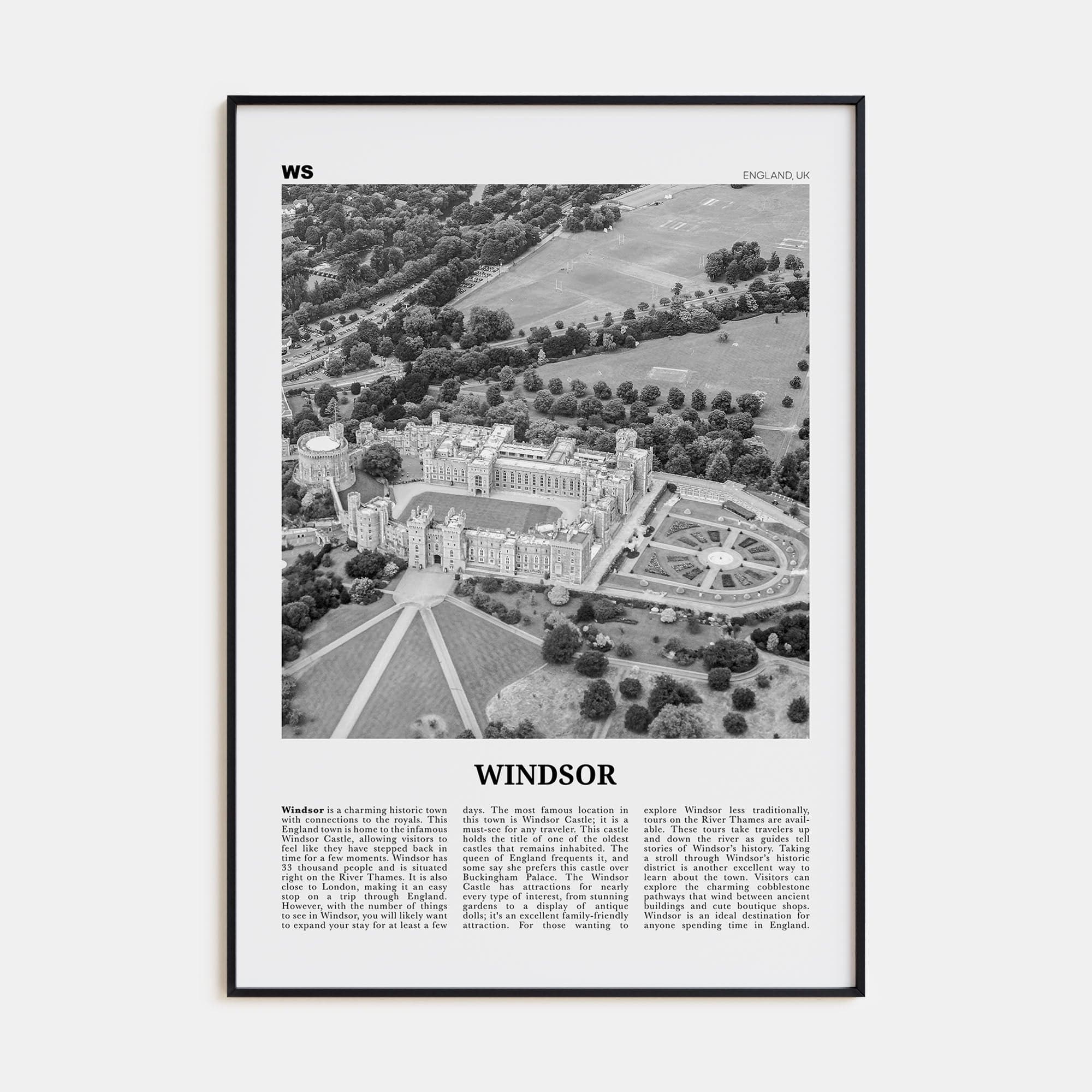 Windsor, England Poster Black Metal / 8x12 in Nbourhood Travel B&W Poster
