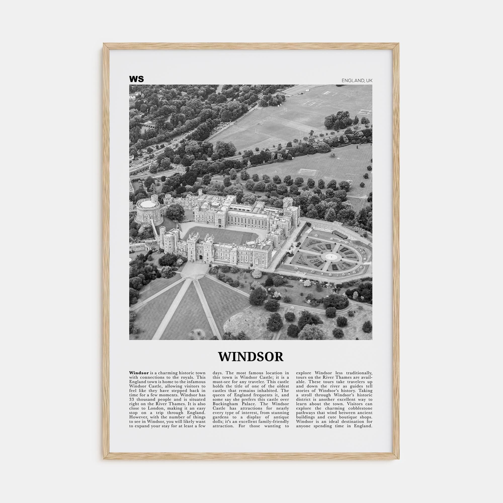 Windsor, England Poster Natural Wood / 8x12 in Nbourhood Travel B&W Poster