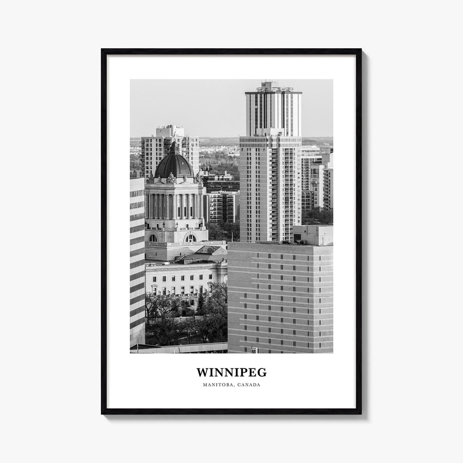 Winnipeg no. 1 black & white classic poster of Manitoba, Canada – vertical wall art, unframed print shown in interior mockup