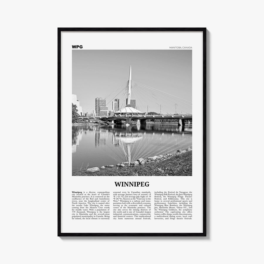 Winnipeg no. 1 black & white newspaper poster of Manitoba, Canada – vertical wall art, unframed print shown in interior mocku