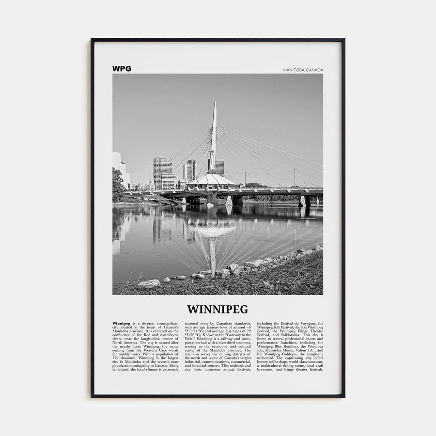 Winnipeg No 1 Poster Black Metal / 8x12 in Nbourhood Travel B&W Poster