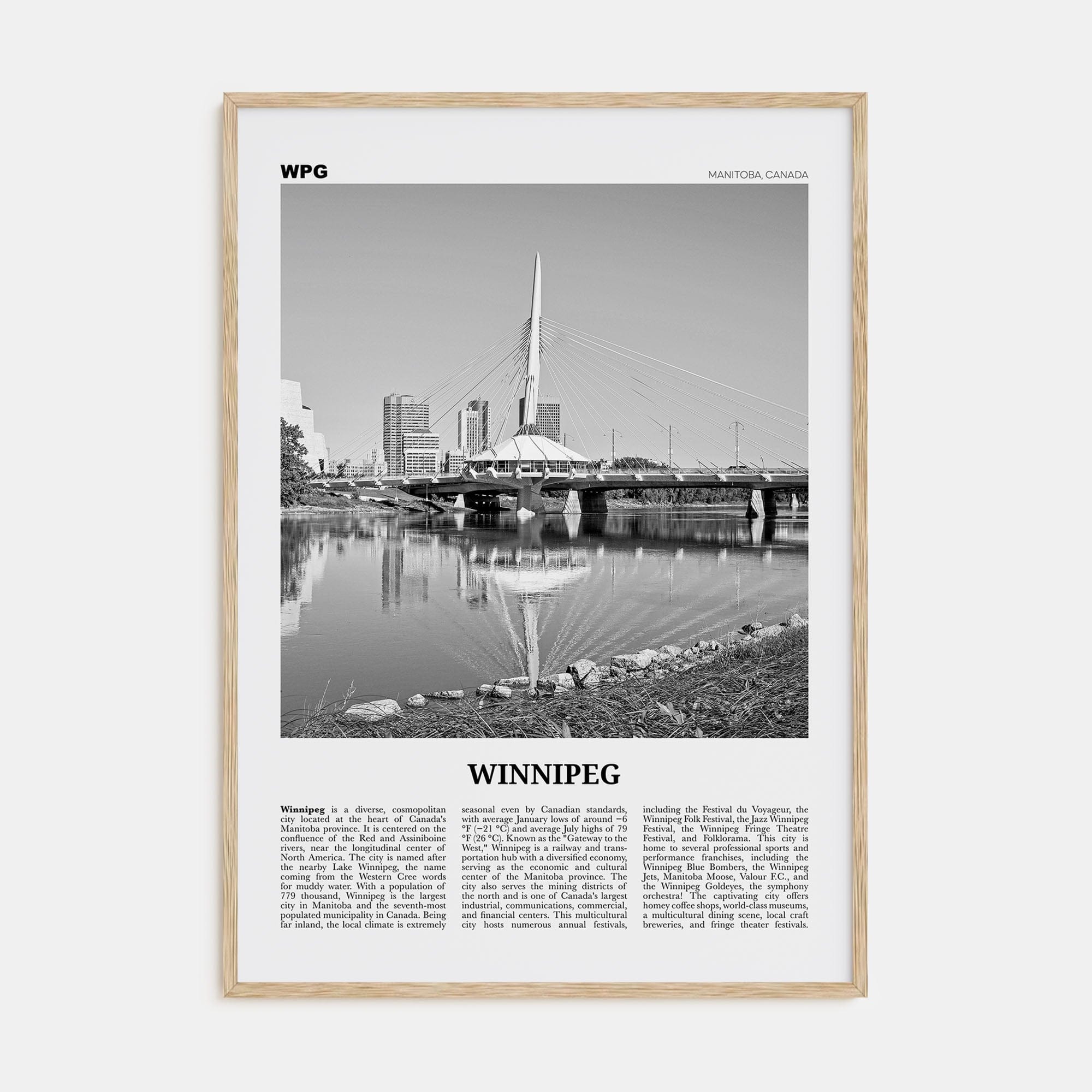 Winnipeg No 1 Poster Natural Wood / 8x12 in Nbourhood Travel B&W Poster