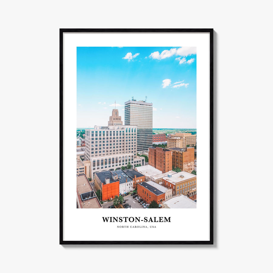 Winston-Salem colorful classic poster of North Carolina, USA – vertical wall art, unframed print shown in interior mockup