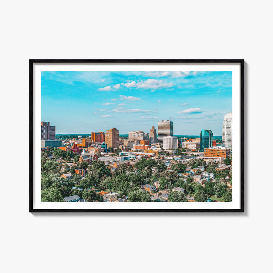 Winston-Salem colorful photo poster of North Carolina, USA – horizontal wall art, unframed print shown in interior mockup