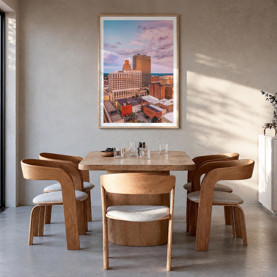 Winston-Salem colorful photo poster of North Carolina, USA – vertical wall art in natural wood frame with white border, hangi