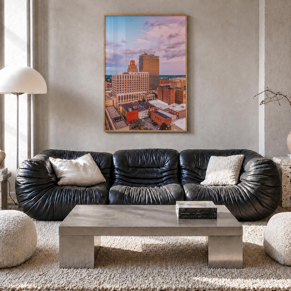 Winston-Salem colorful photo poster of North Carolina, USA – vertical wall art in natural wood frame, hanging on wall