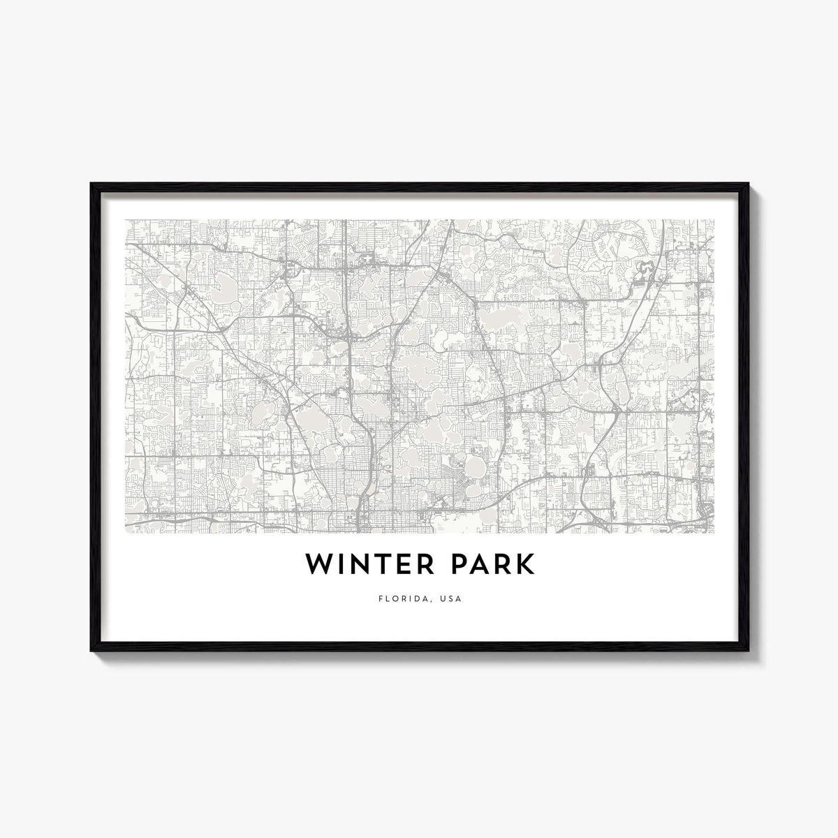 Winter Park black & white map poster of Colorado, USA – horizontal wall art, unframed print shown in interior mockup