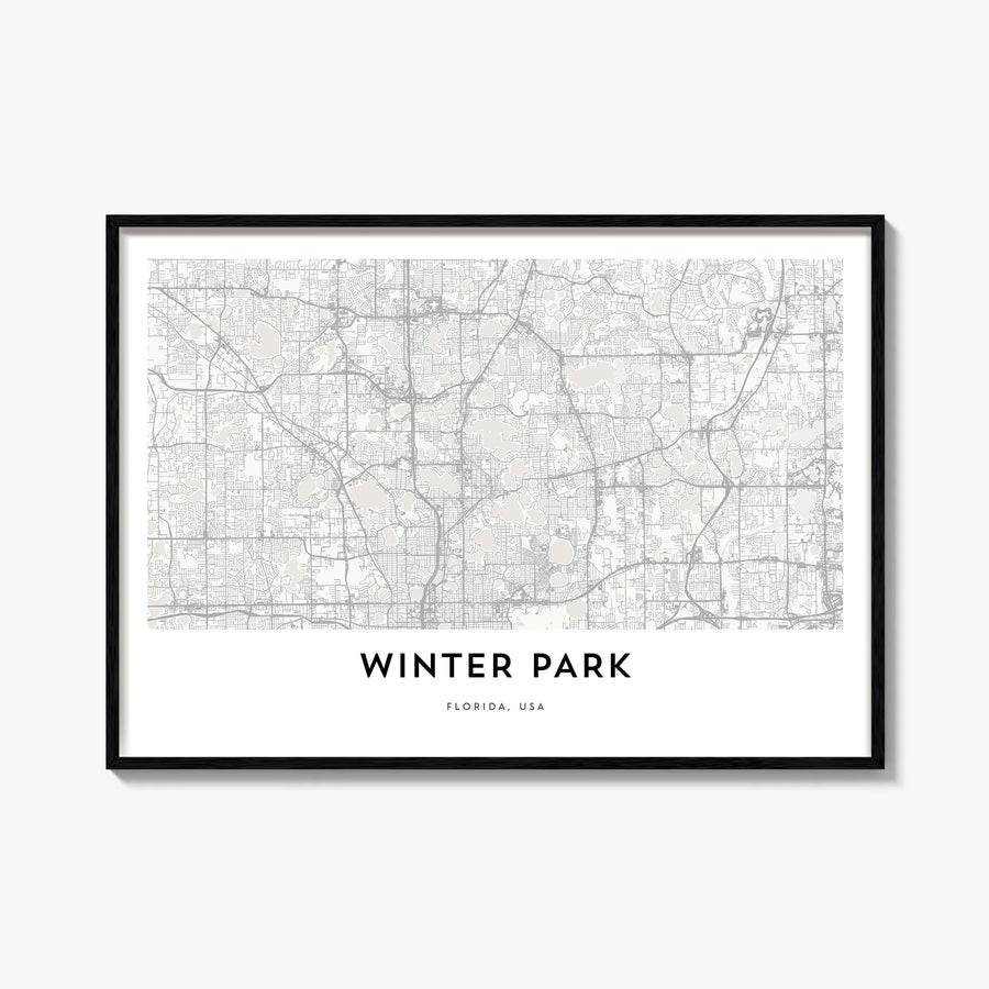 Winter Park black & white map poster of Colorado, USA – horizontal wall art, unframed print shown in interior mockup