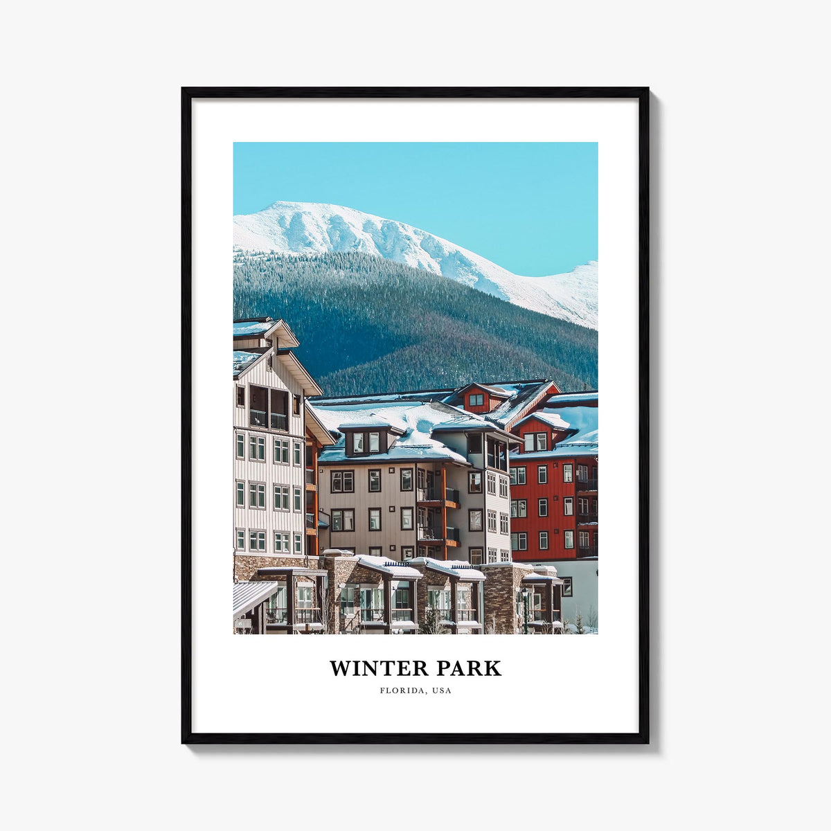 Winter Park colorful classic poster of Colorado, USA – vertical wall art, unframed print shown in interior mockup