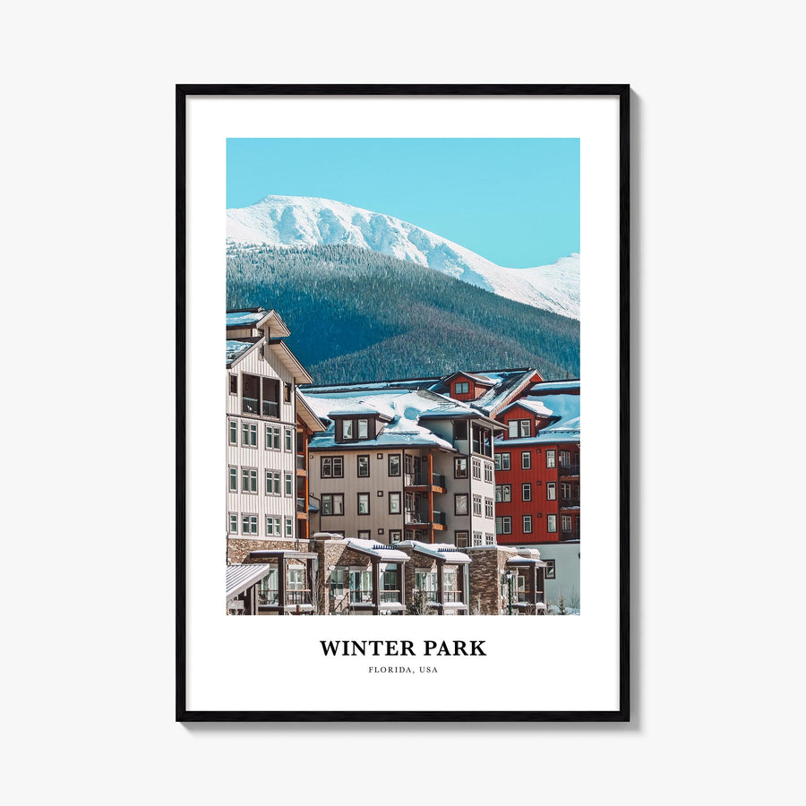 Winter Park colorful classic poster of Colorado, USA – vertical wall art, unframed print shown in interior mockup