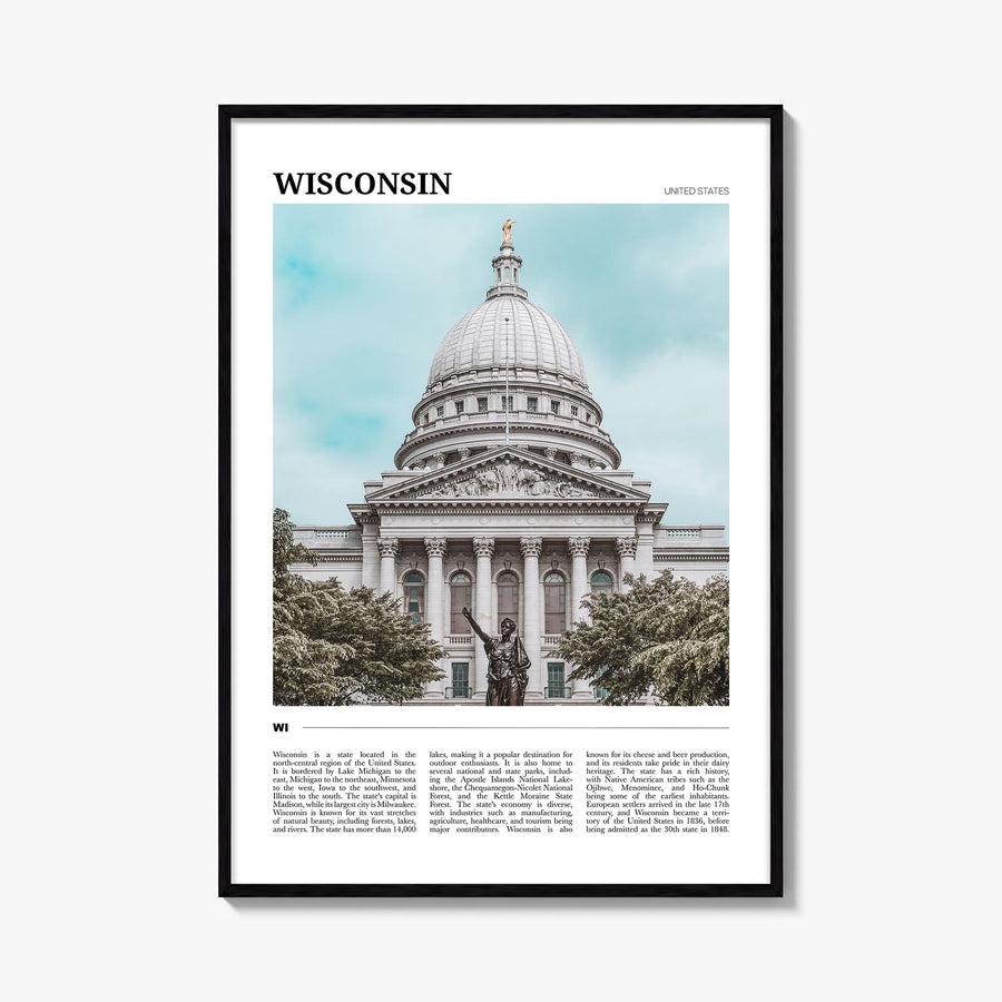 Wisconsin no. 1 colorful travel poster of United States – vertical wall art, unframed print shown in interior mockup