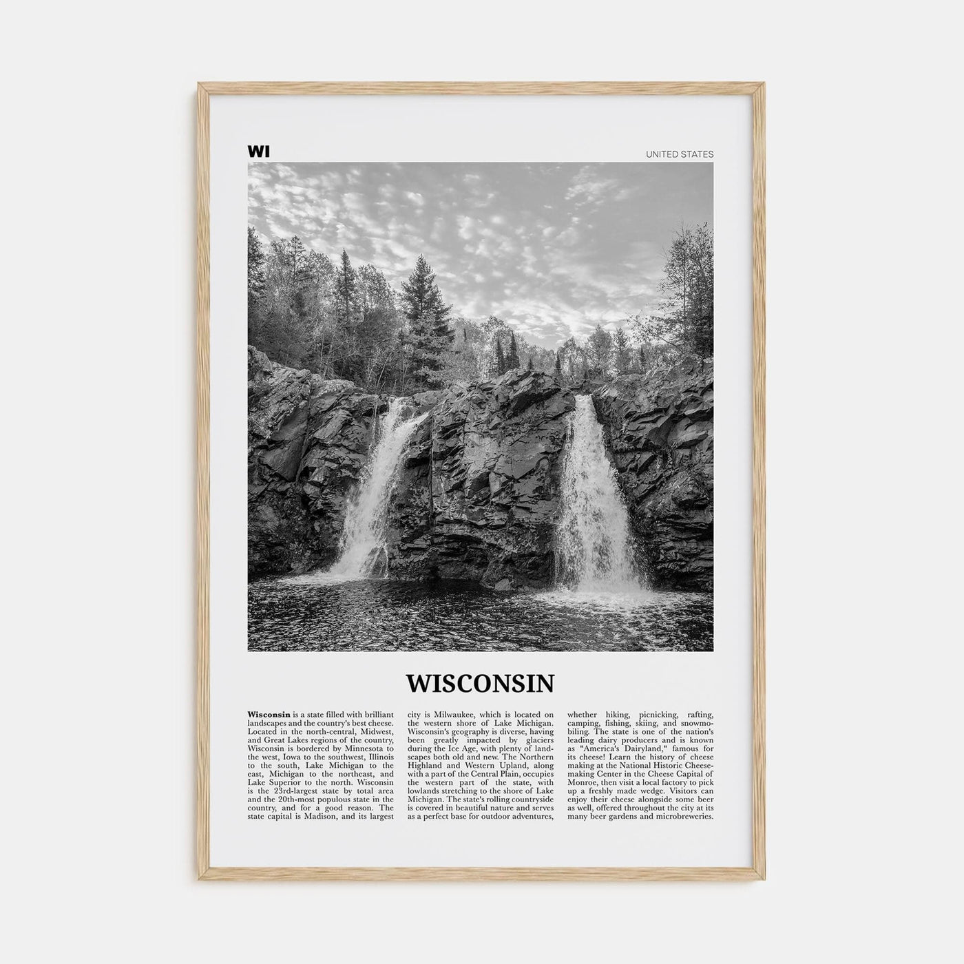 Wisconsin No 1 Poster Natural Wood / 8x12 in Nbourhood Travel B&W Poster