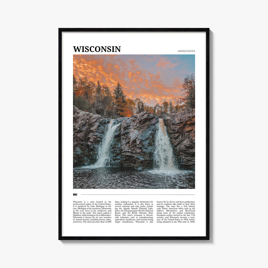 Wisconsin no. 2 colorful travel poster of United States – vertical wall art, unframed print shown in interior mockup