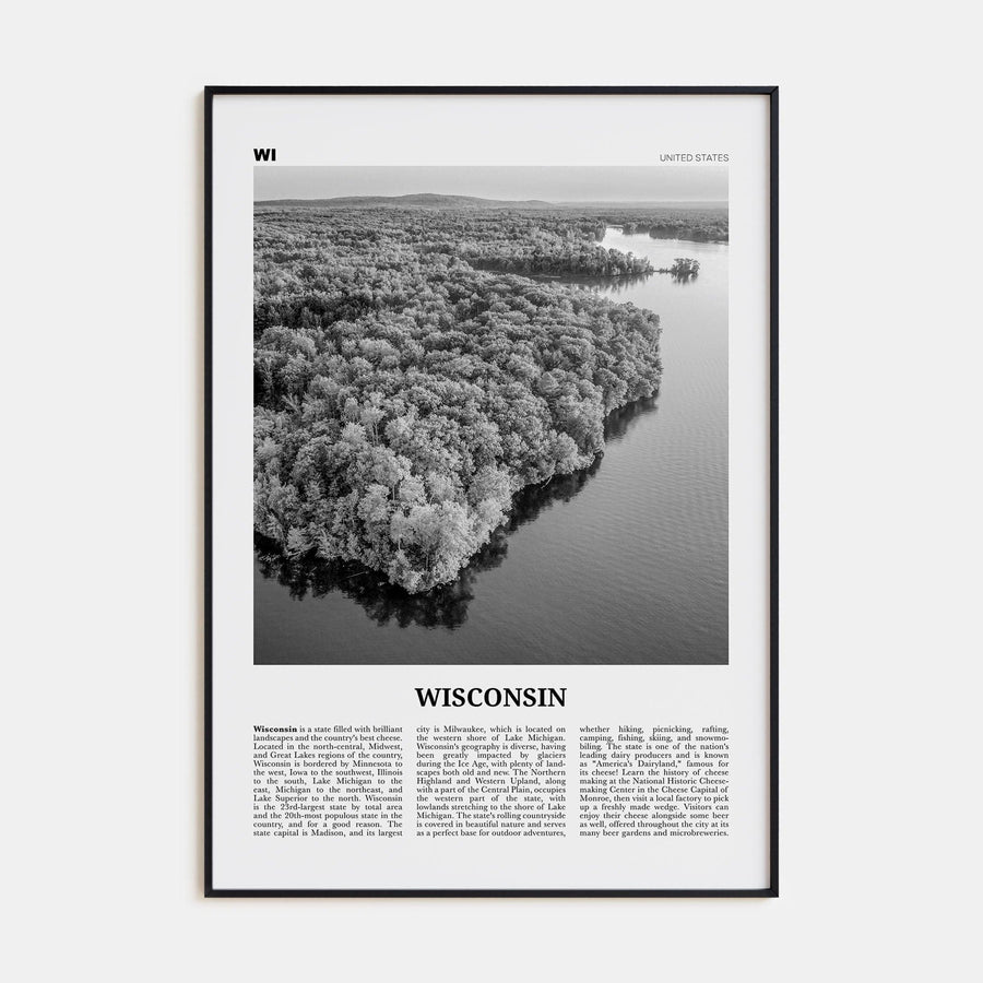 Wisconsin No 2 Poster Black Metal / 8x12 in Nbourhood Travel B&W Poster