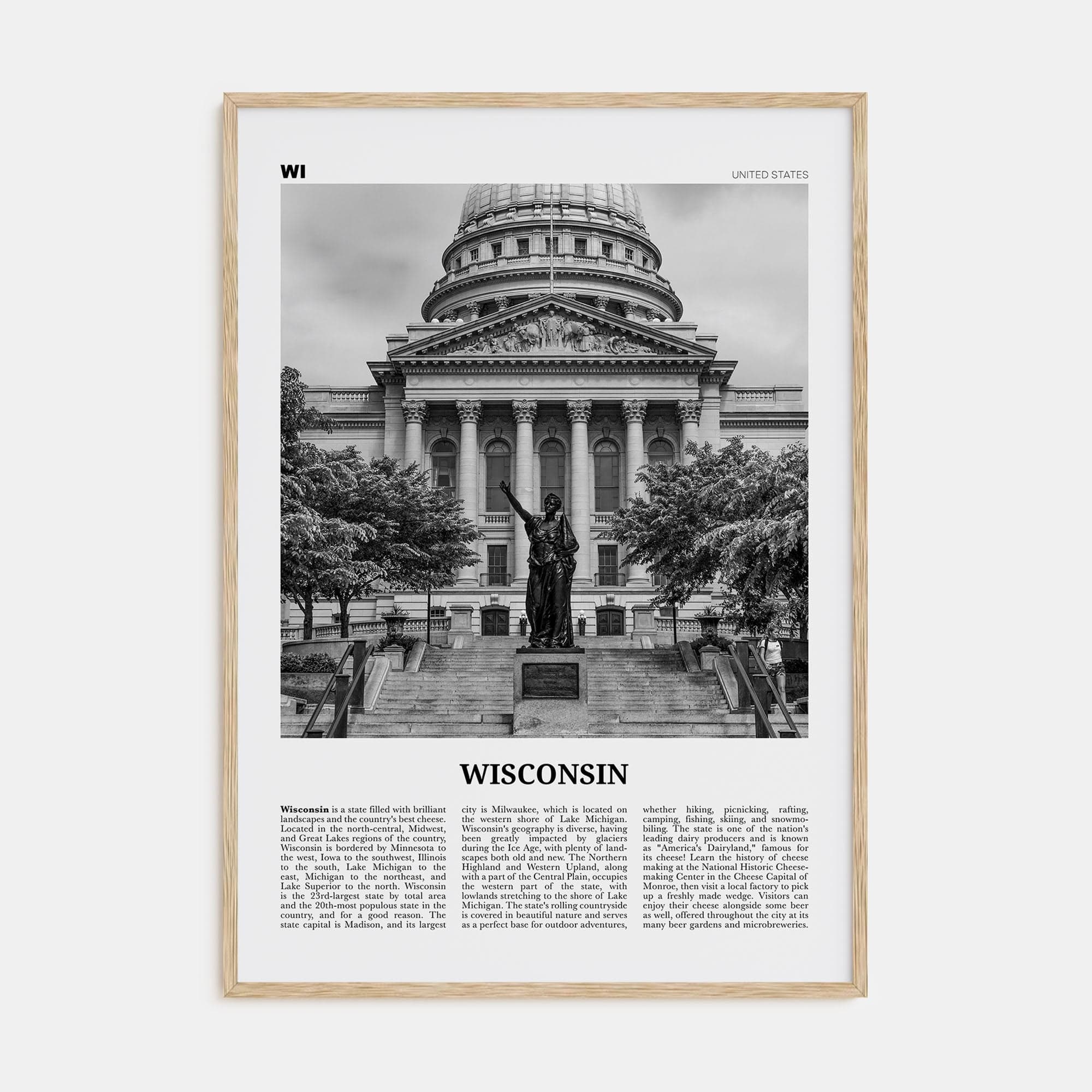 Wisconsin No 3 Poster Natural Wood / 8x12 in Nbourhood Travel B&W Poster
