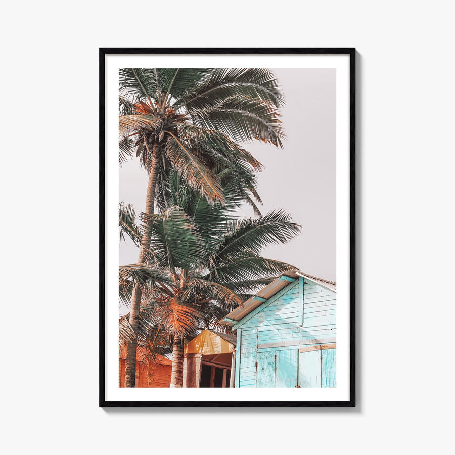 Wooden Cabin Logs colorful photo poster – vertical wall art, unframed print shown in interior mockup