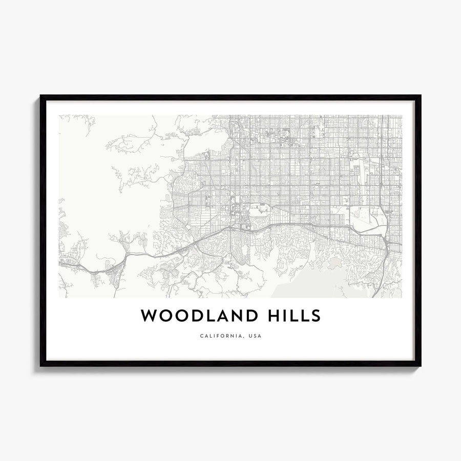 Woodland Hills Map Poster, framed poster mockup