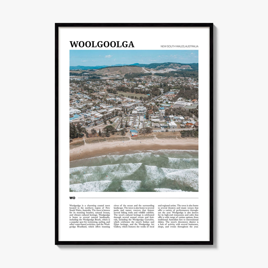 Woolgoolga Travel Poster, framed poster mockup