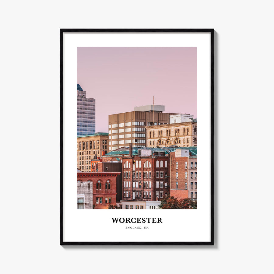 Worcester colorful classic poster of Massachusetts, USA – vertical wall art, unframed print shown in interior mockup