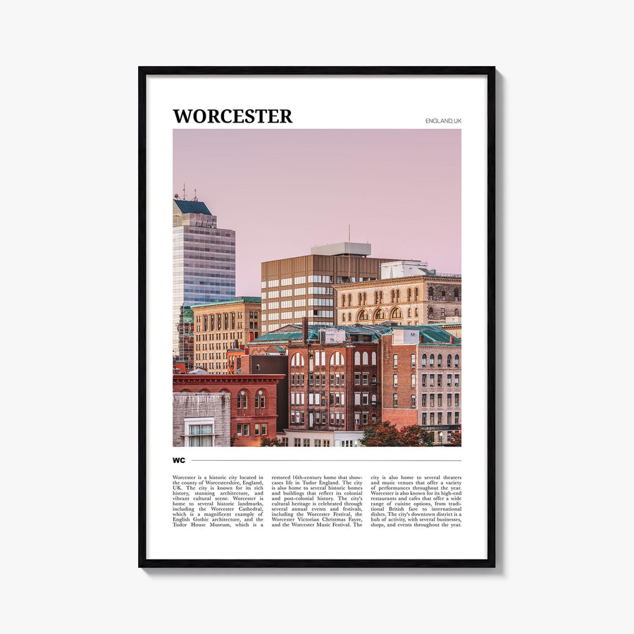 Worcester colorful travel poster of Massachusetts, USA – vertical wall art, unframed print shown in interior mockup