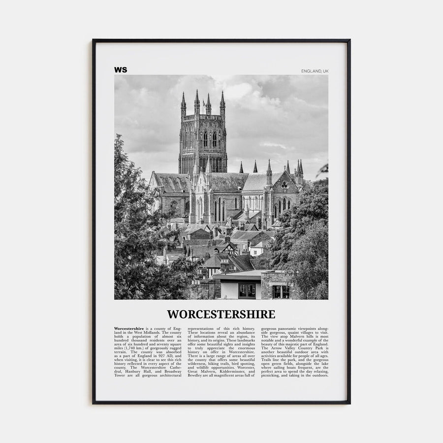 Worcestershire Poster Black Metal / 8x12 in Nbourhood Travel B&W Poster