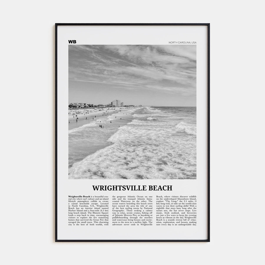 Wrightsville Beach No 1 Poster Black Metal / 8x12 in Nbourhood Travel B&W Poster