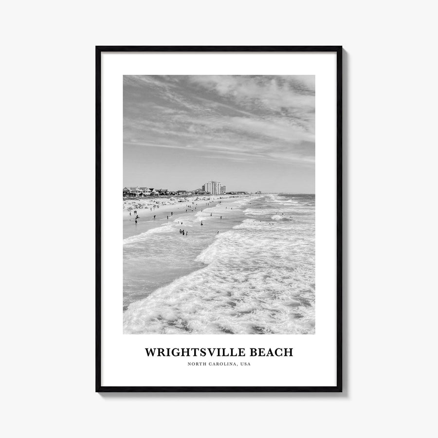 Wrightsville Beach no. 2 black & white classic poster of North Carolina, USA – vertical wall art, unframed print shown in int