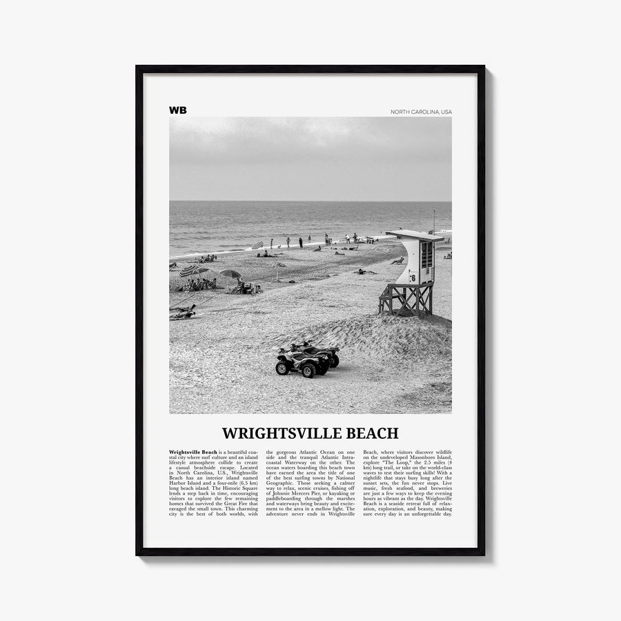 Wrightsville Beach no. 2 black & white newspaper poster of North Carolina, USA – vertical wall art, unframed print shown in i