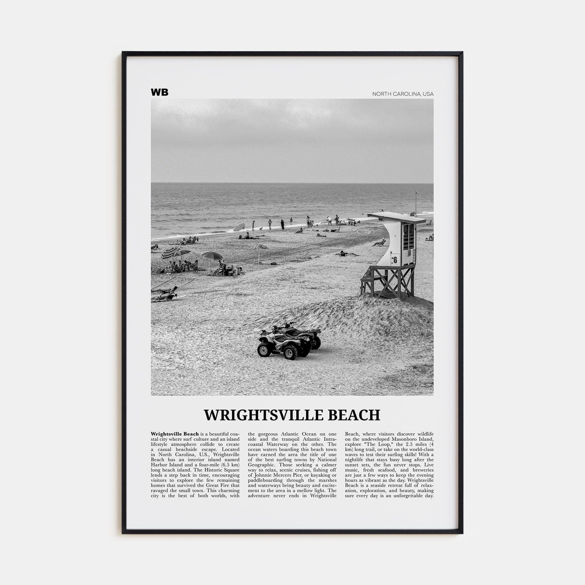 Wrightsville Beach No 2 Poster Black Metal / 8x12 in Nbourhood Travel B&W Poster