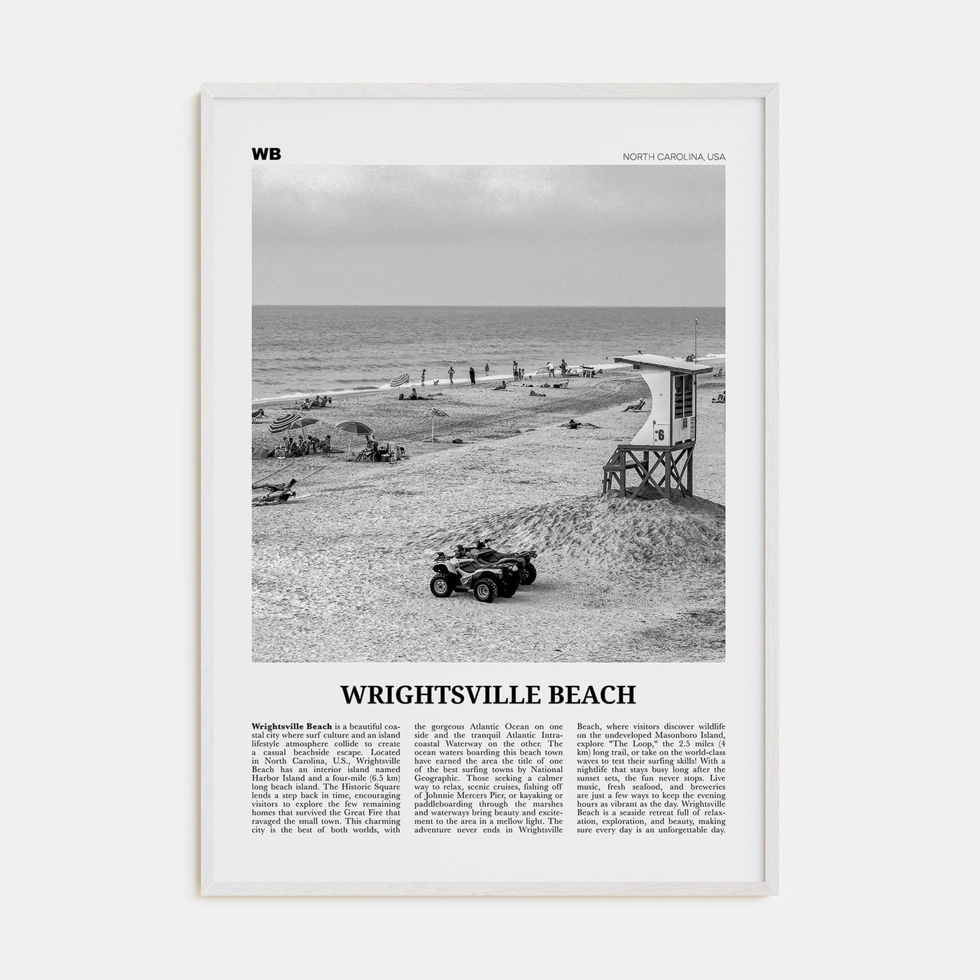 Wrightsville Beach No 2 Poster White Wood / 8x12 in Nbourhood Travel B&W Poster