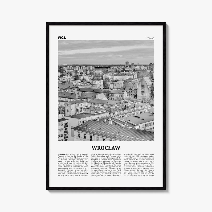 Wrocław black & white newspaper poster of Poland – vertical wall art, unframed print shown in interior mockup