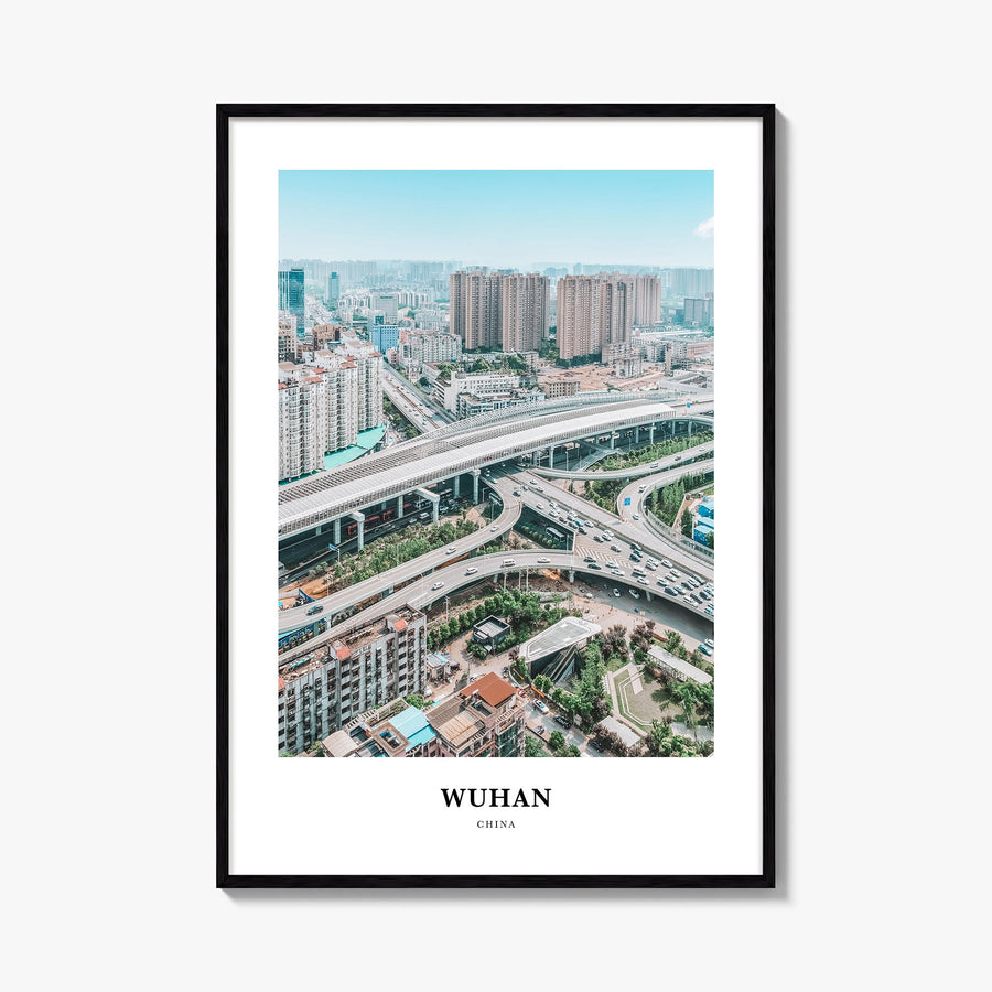 Wuhan colorful classic poster of China – vertical wall art, unframed print shown in interior mockup