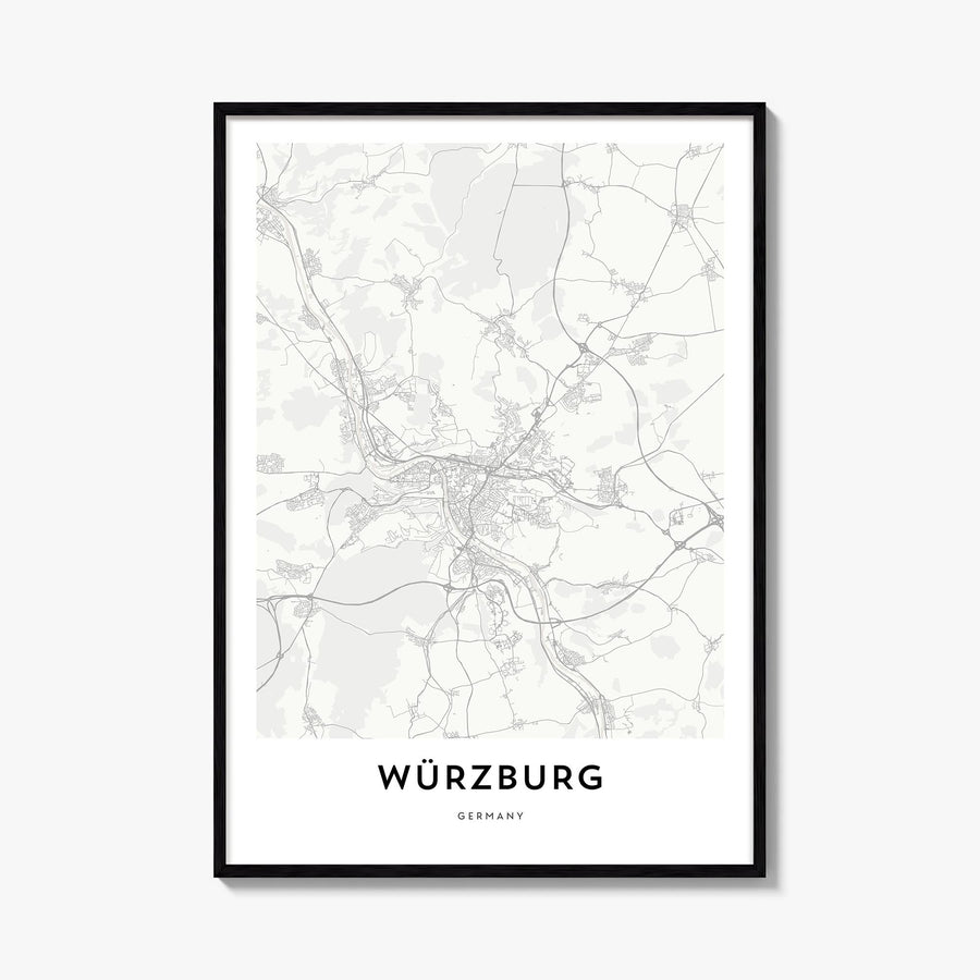 Würzburg black & white map poster of Germany – vertical wall art, unframed print shown in interior mockup
