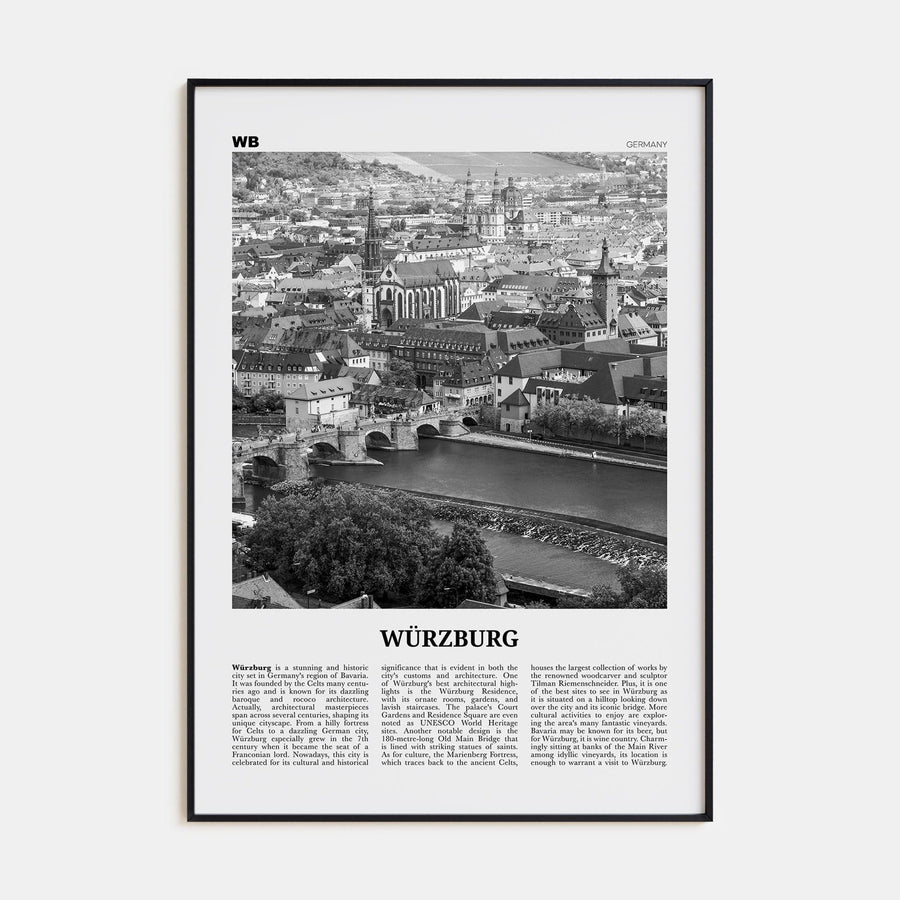 Würzburg No 1 Poster Black Metal / 8x12 in Nbourhood Travel B&W Poster