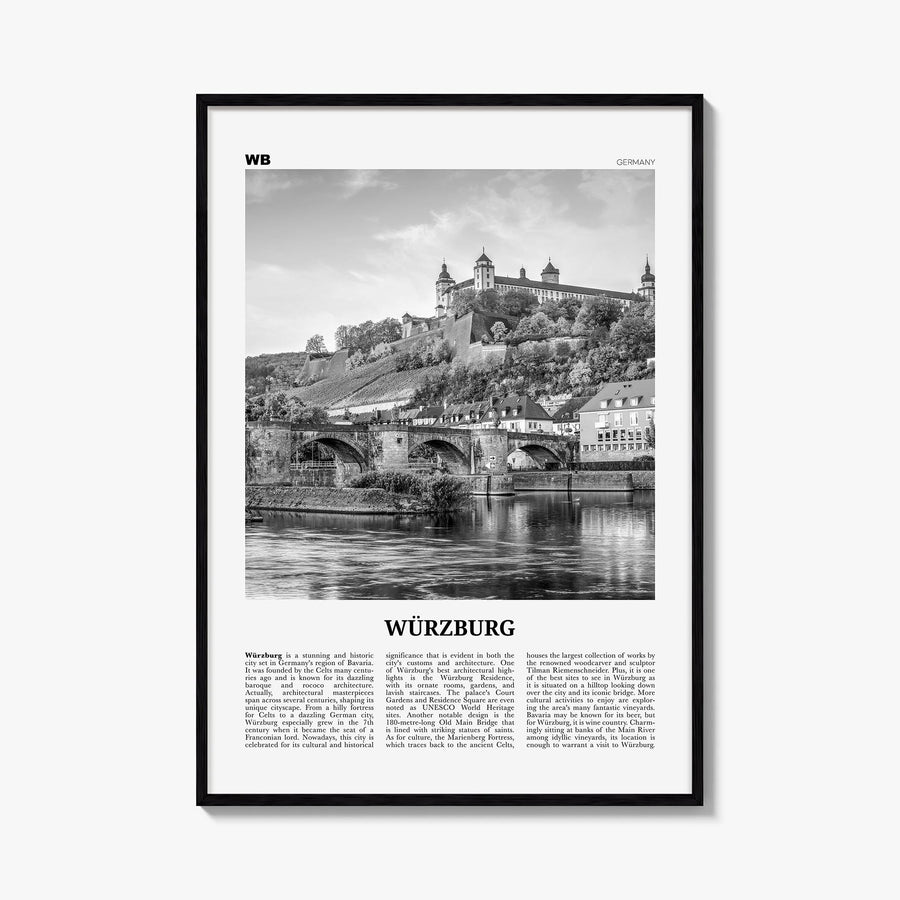 Würzburg no. 2 black & white newspaper poster of Germany – vertical wall art, unframed print shown in interior mockup