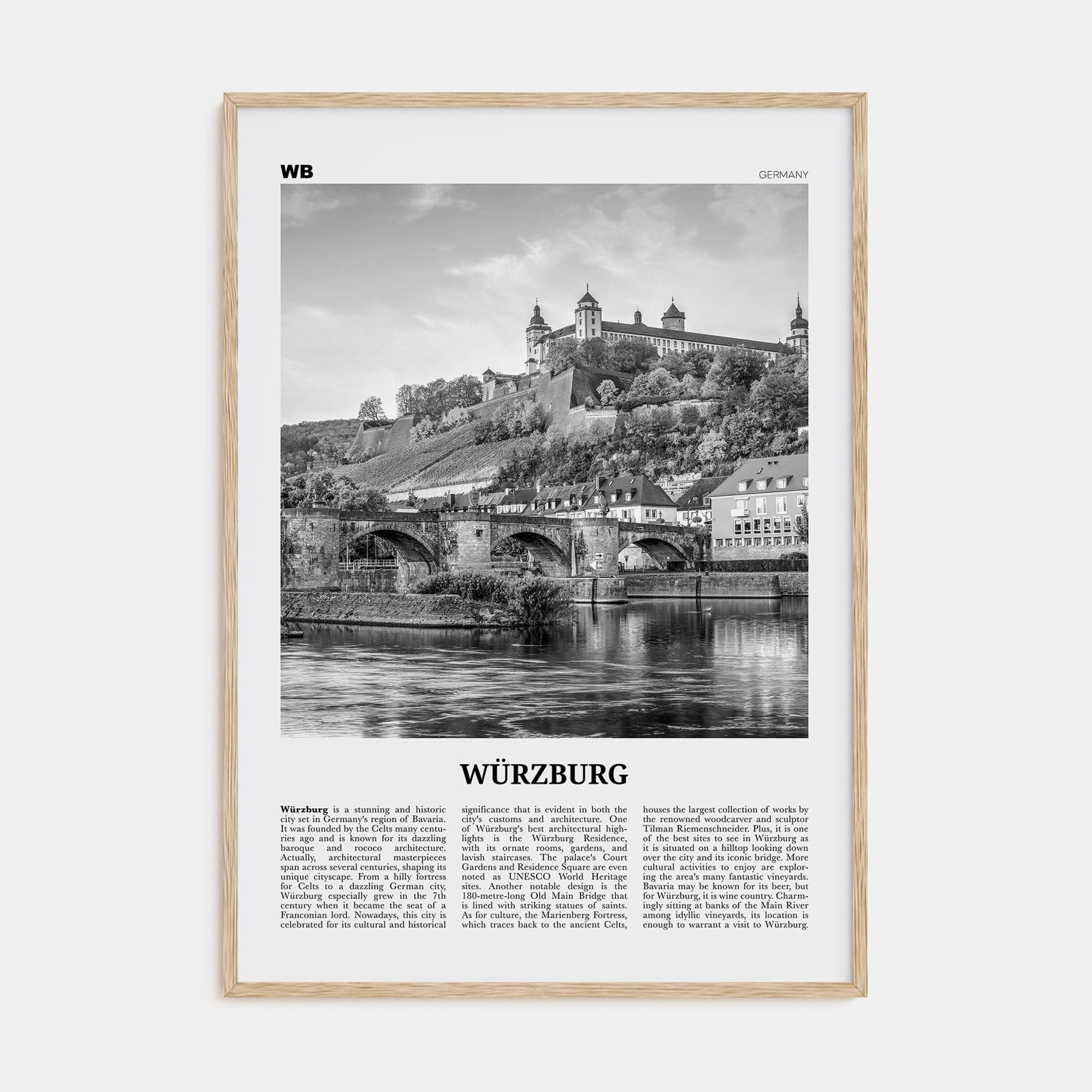 Würzburg No 2 Poster Natural Wood / 8x12 in Nbourhood Travel B&W Poster