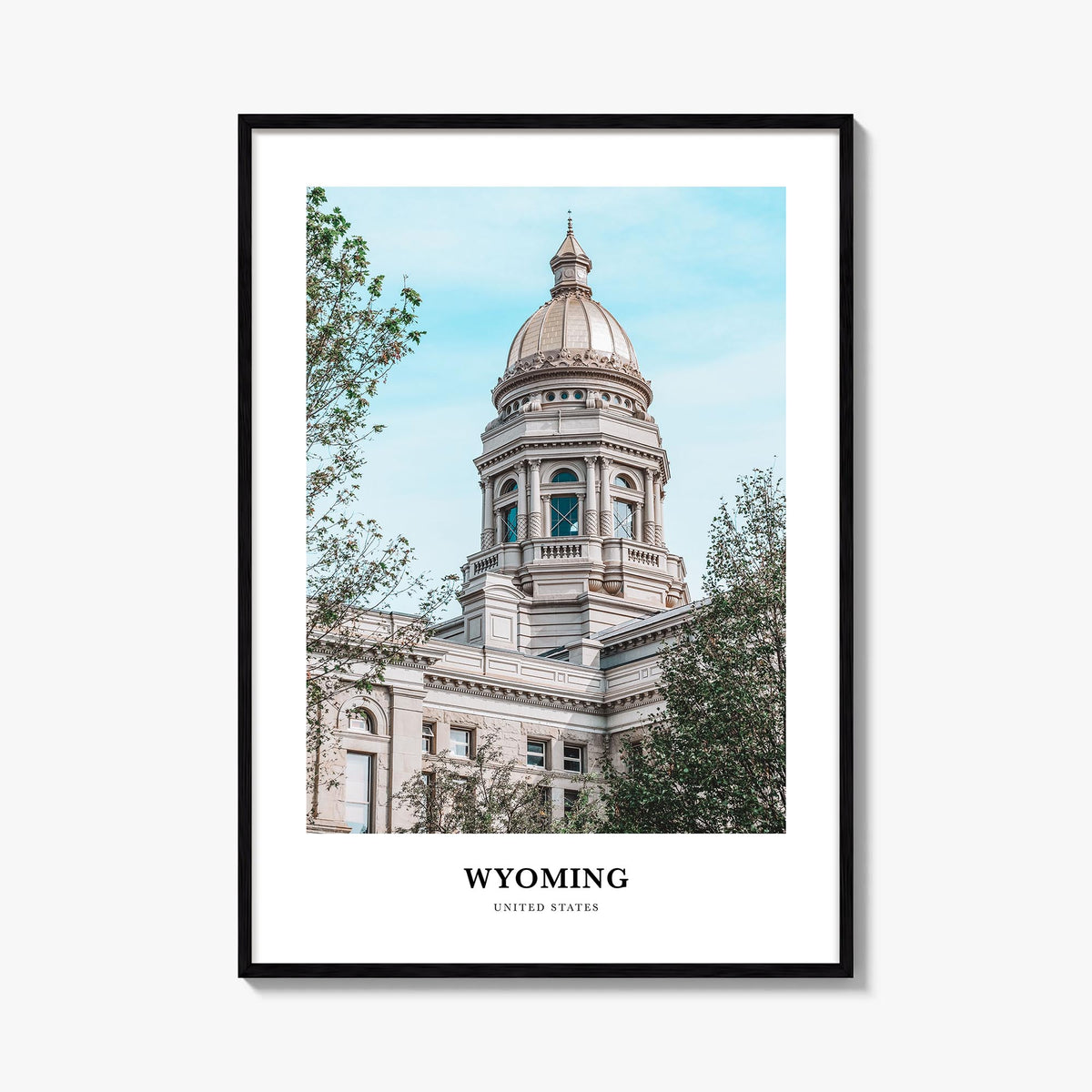 Wyoming colorful classic poster of United States – vertical wall art, unframed print shown in interior mockup